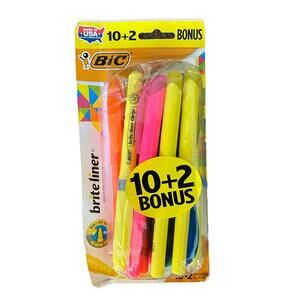 BIC 12 Assorted Highlighters Yellow Pink Orange Blue Green
